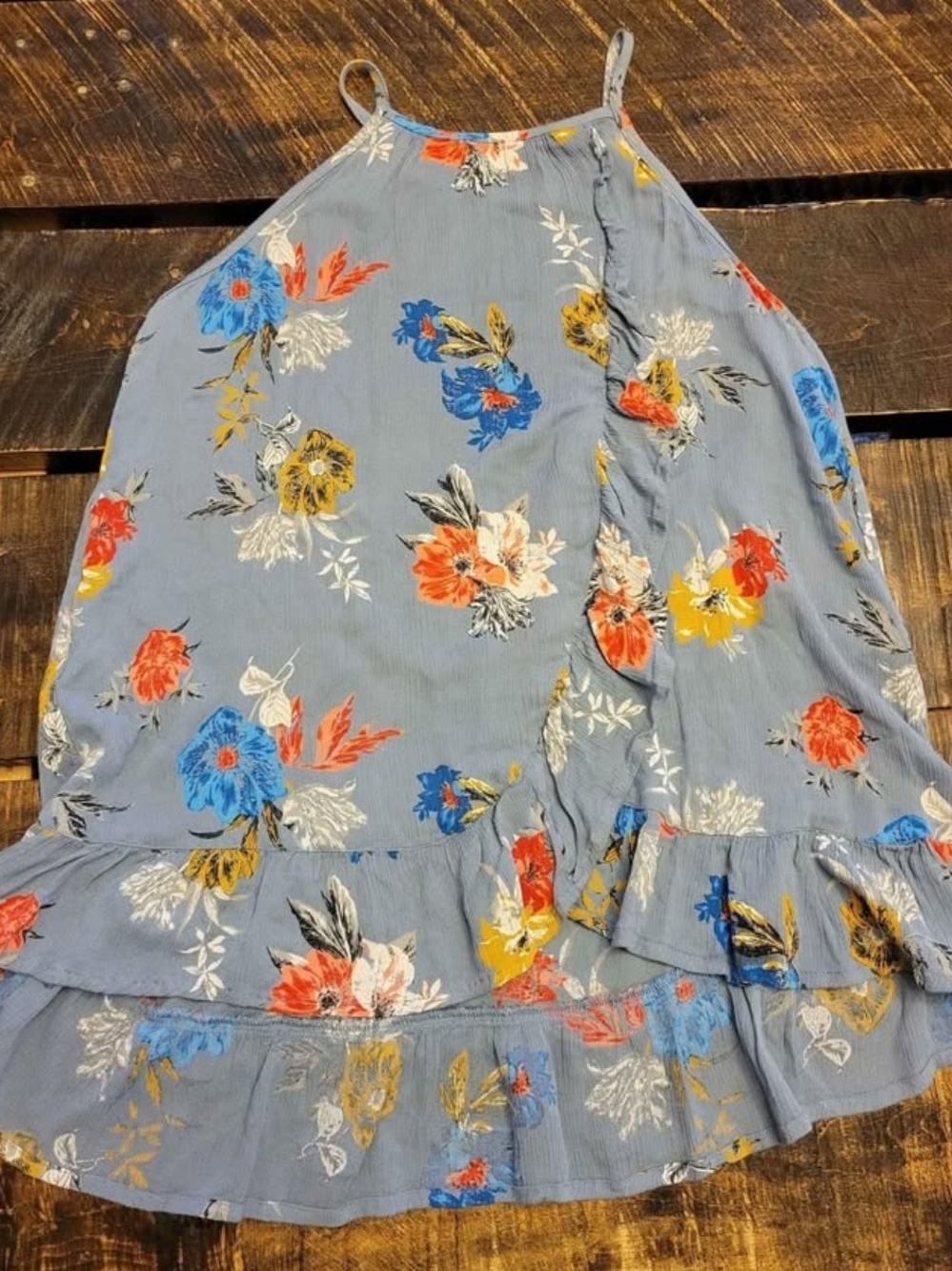 Light Blue Floral Ruffle-Hem Women's Maurices Tank Size Small